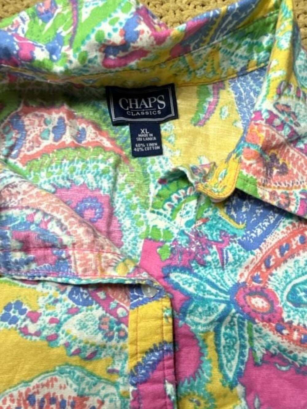 Chaps Classics Women's XL Button Down Shirt Multi-Color Paisley Linen Blend - Picture 2 of 8